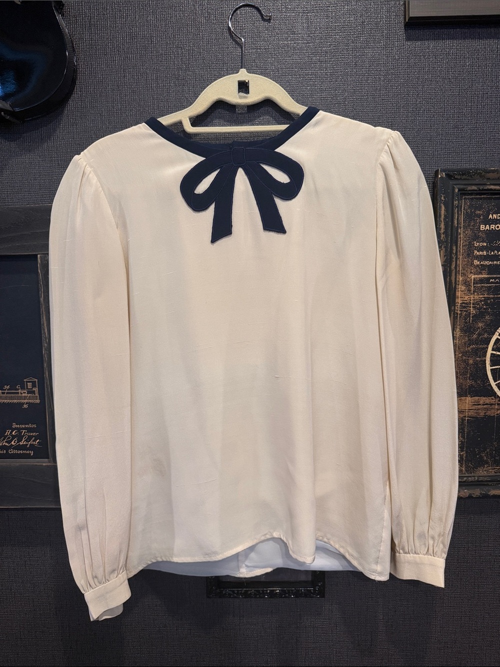 Valentino Ivory Blouse with Navy Bow Detail